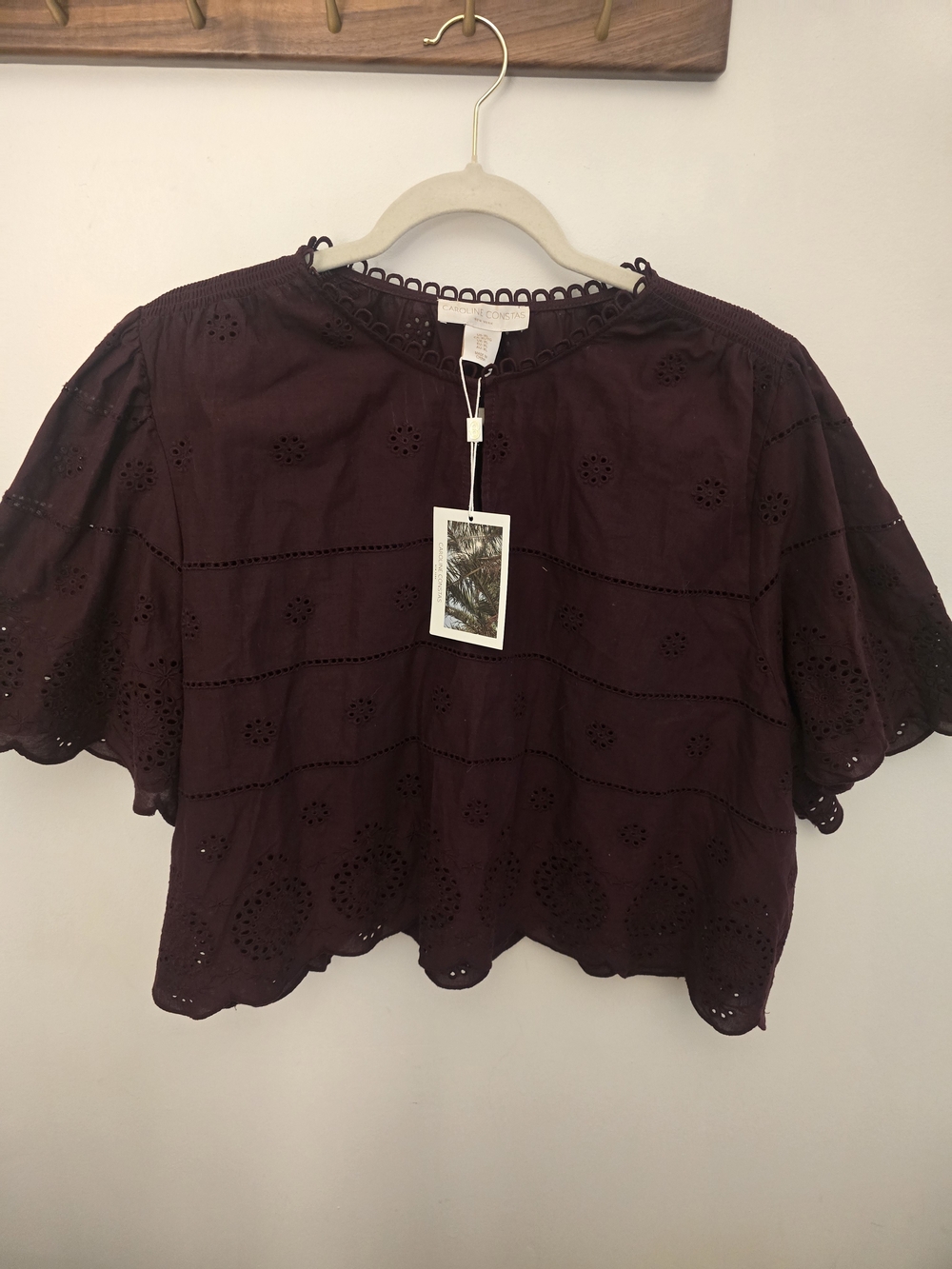 Caroline Constas Plum Eyelet Cropped Blouse